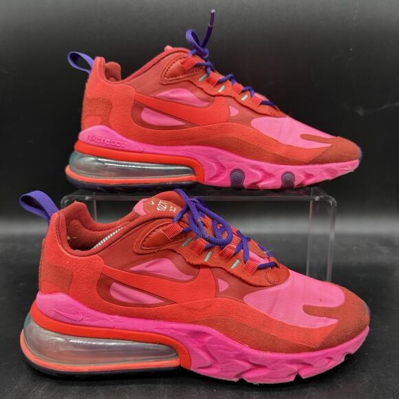 Nike Air Max 270 React Shoes Womens 6.5 Red Pink Athletic Sneakers AT6174-600 - Picture 1 of 8